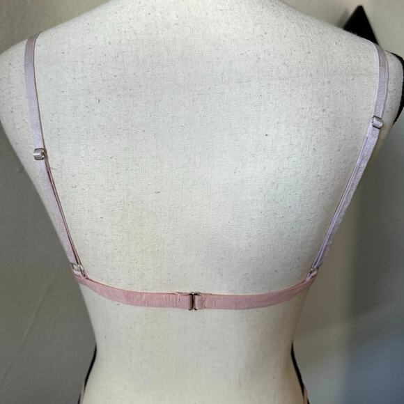 NWOT Pink Lace Floral Embroidery 3 Piece Lingerie Set Womens Sz S Sheer Bralette - Picture 9 of 10